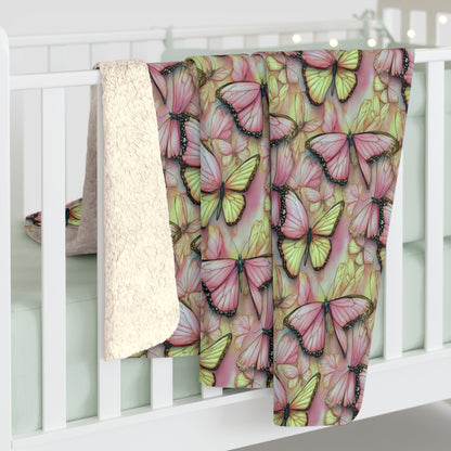 Butterfly Blossom Sherpa Fleece Blanket | Cozy Gift, Home Decor, Nature Lovers, Soft Throw, Birthday Present