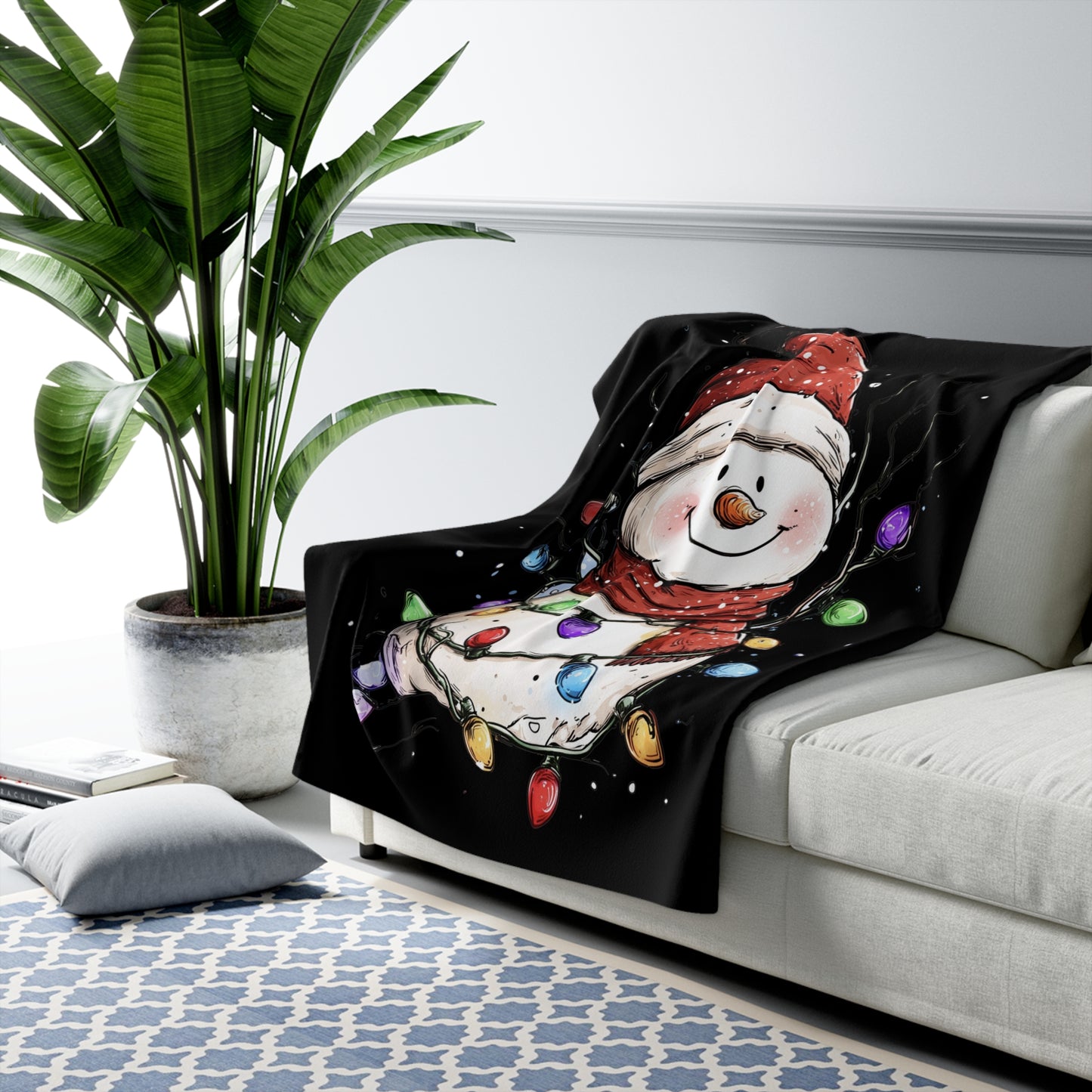 Cozy Snowman Sherpa Fleece Blanket, Holiday Decor, Christmas Gift, Winter Warmth, Soft Throw for Home