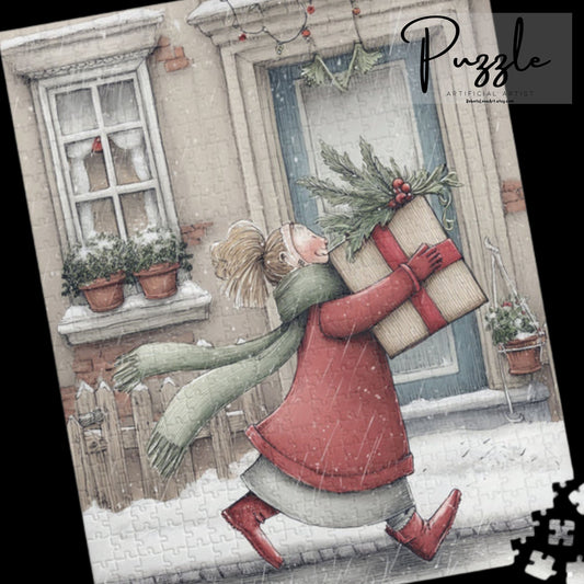 Holiday Puzzle with Cheerful Gift Delivery Scene, Family Activity, Cozy Winter Nights, Festive Home Decor, 110-1014 Pieces