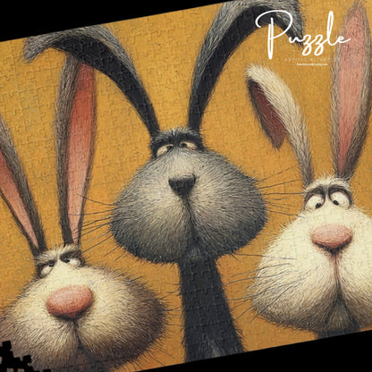 Puzzle - 3 Funny Rabbit Friends on Burnt Orange Background