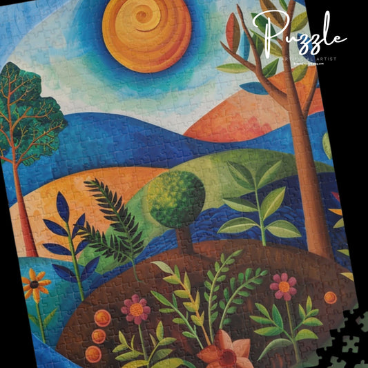 Block Painted Nature-Themed Puzzle, Vibrant Landscape Jigsaw for Family Fun, 110-1014 Piece Options