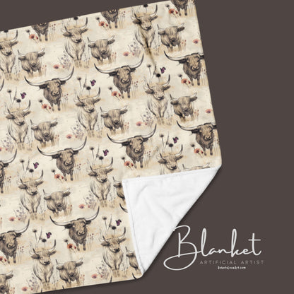Girl Grunge Country Highland Cow Pattern Throw Blanket | 2 Sizes