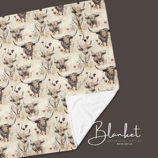 Girl Grunge Country Highland Cow Pattern Throw Blanket | 2 Sizes