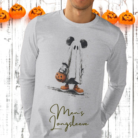 Ghostly Mickey Men’s Long Sleeve Tee - Halloween, Casual Wear, Holiday Gift, Fashion Layering, Fun Apparel