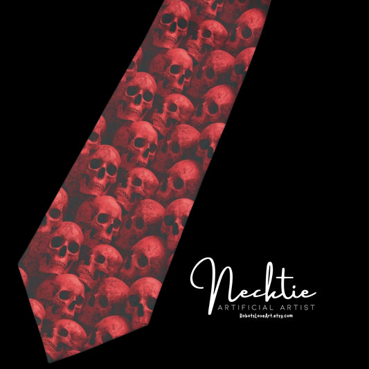 Gothic Skull Necktie, Edgy Accessory for Men, Halloween Gift, Unique Tie for Parties, Statement Fashion, Red Skull Neckwear