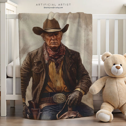 Velveteen Plush Blanket - President Trump as John Wayne Cowboy