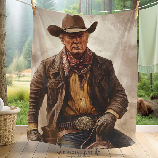 Velveteen Plush Blanket - President Trump as John Wayne Cowboy