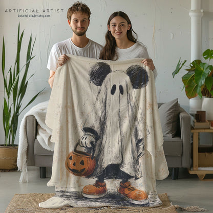 Cozy Halloween Velveteen Plush Blanket, Fall Decor, Trick-or-Treat Gift, Soft Throw for Kids & Adults, Spooky Home Accents