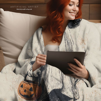 Cozy Halloween Velveteen Plush Blanket, Fall Decor, Trick-or-Treat Gift, Soft Throw for Kids & Adults, Spooky Home Accents