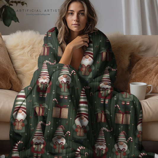 Cozy Holiday Gnome Plush Blanket | Soft Winter Decor, Christmas Gift, Snuggle Blanket