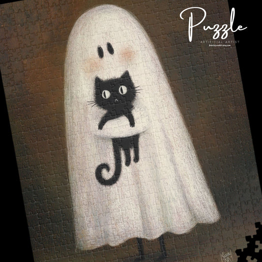 Retro Ghost Cat Puzzle – 110, 252, 520, 1014 Pieces, Perfect for Halloween Decor
