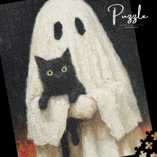 Spooky Cat Ghost Puzzle | Halloween Gift, Halloween Decor, Fun Puzzle, Cat Lover Gift