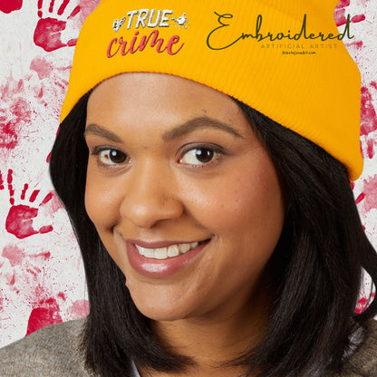 Yellow True Crime Embroidered Beanie, Cozy Hat for Crime Lovers, Perfect Gift for Winter, Fall Fashion, Accessories for True Crime Fans