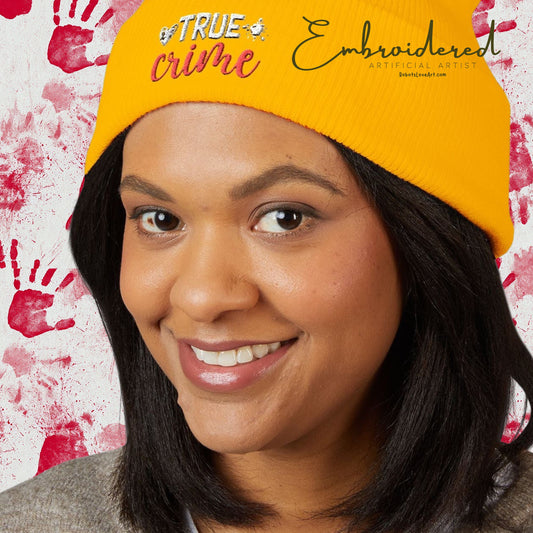 Yellow True Crime Embroidered Beanie, Cozy Hat for Crime Lovers, Perfect Gift for Winter, Fall Fashion, Accessories for True Crime Fans