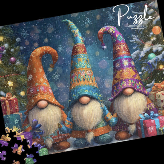 Festive Gnome Puzzle, Holiday Jigsaw, Christmas Decor, Gift for Puzzle Lovers, 110-1014 Pieces