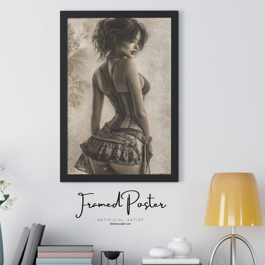 Elegant Framed Wall Art, Vintage Poster, Retro Room Decor, Feminine Artwork | Risqué AI Art