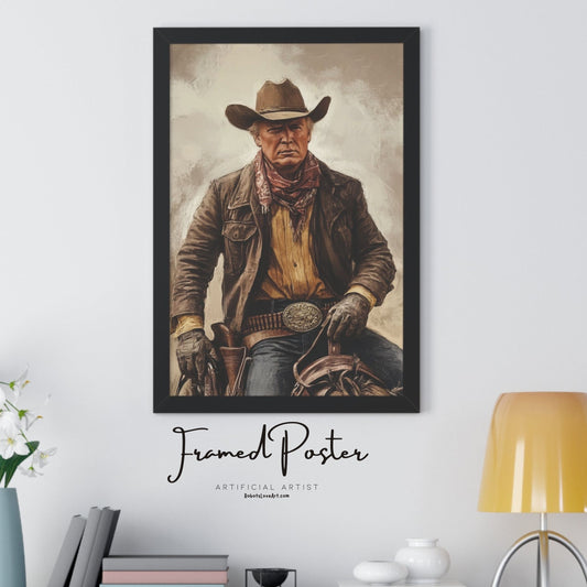 President Trump Cowboy Art Print | Vintage Western Decor | Rustic Home Wall Art, Gifts for Cowpoke Enthusiasts