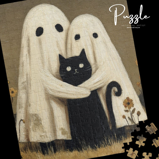 Charming Ghost & Cat Puzzle, Fun Family Activity, Vintage Art Design, Perfect Gift for Halloween, 110-1014 Pieces