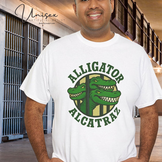 Alligator Alcatraz Unisex Heavy Cotton Tee, Fun Graphic Tee, Casual Wear, Gift for Animal Lovers, Summer Fashion, Unique T-Shirt