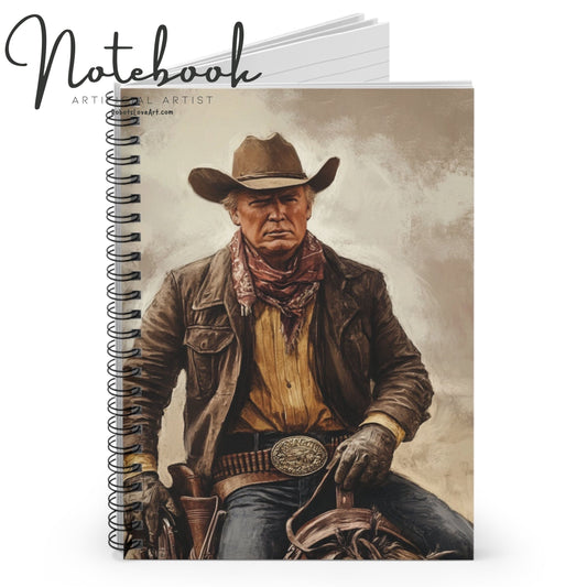 Rustic Cowboy Spiral Notebook, Western Journal, Vintage Cowboy Sketch, Unique Stationery Gift, Cowboy Decor