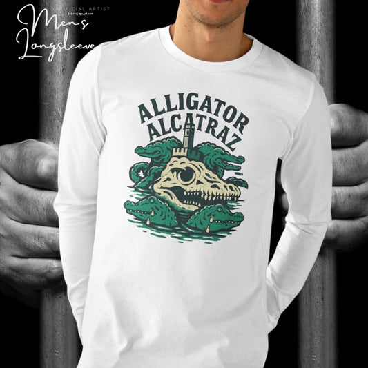 Alligator Alcatraz Longsleeve Tee for Men | Casual Style, Gift for Adventurers, Unique Graphic Tee, Eco-Friendly Fashion, Perfect for Travel