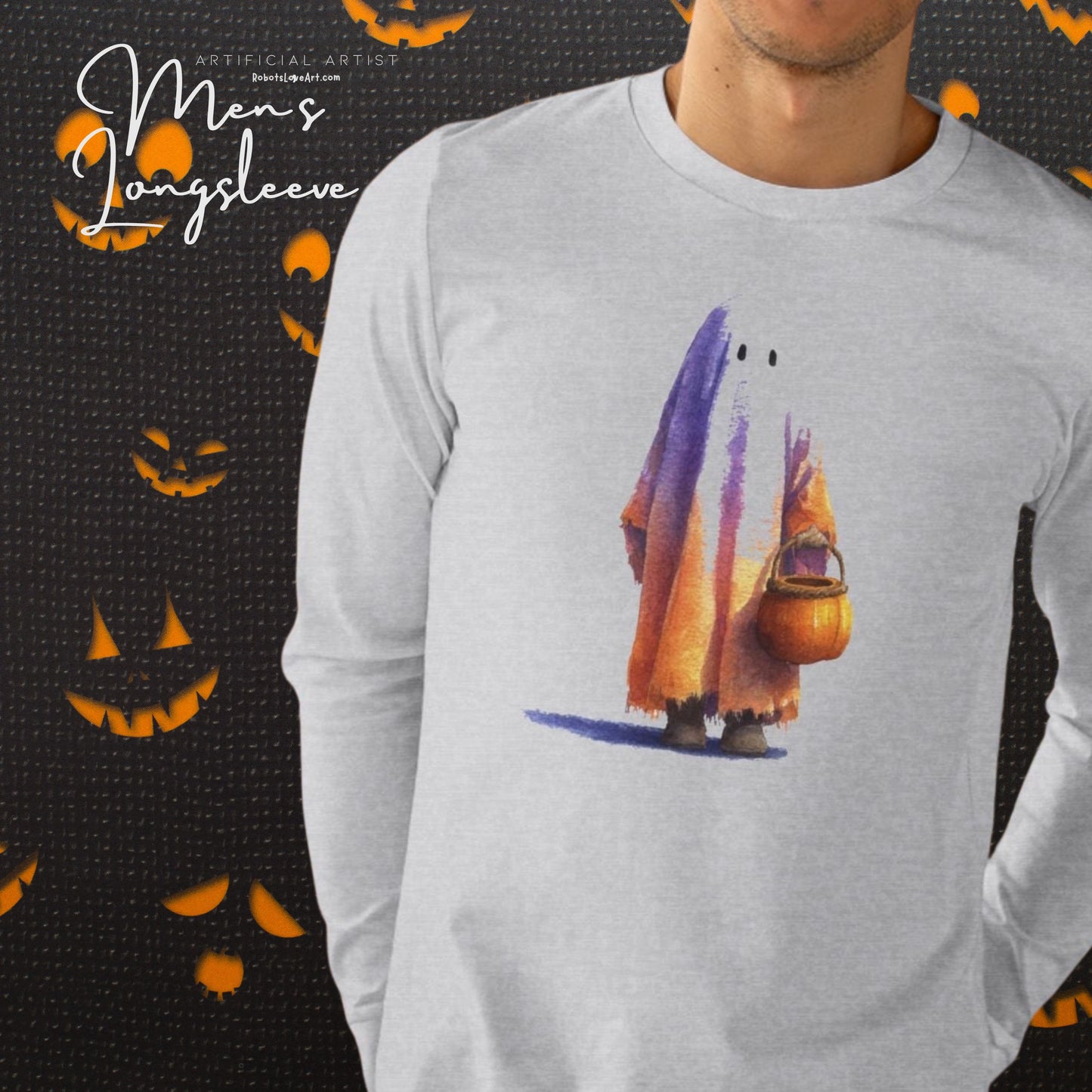Men's Base Longsleeve Tee - Halloween Ghost Ready to Trick or Treat