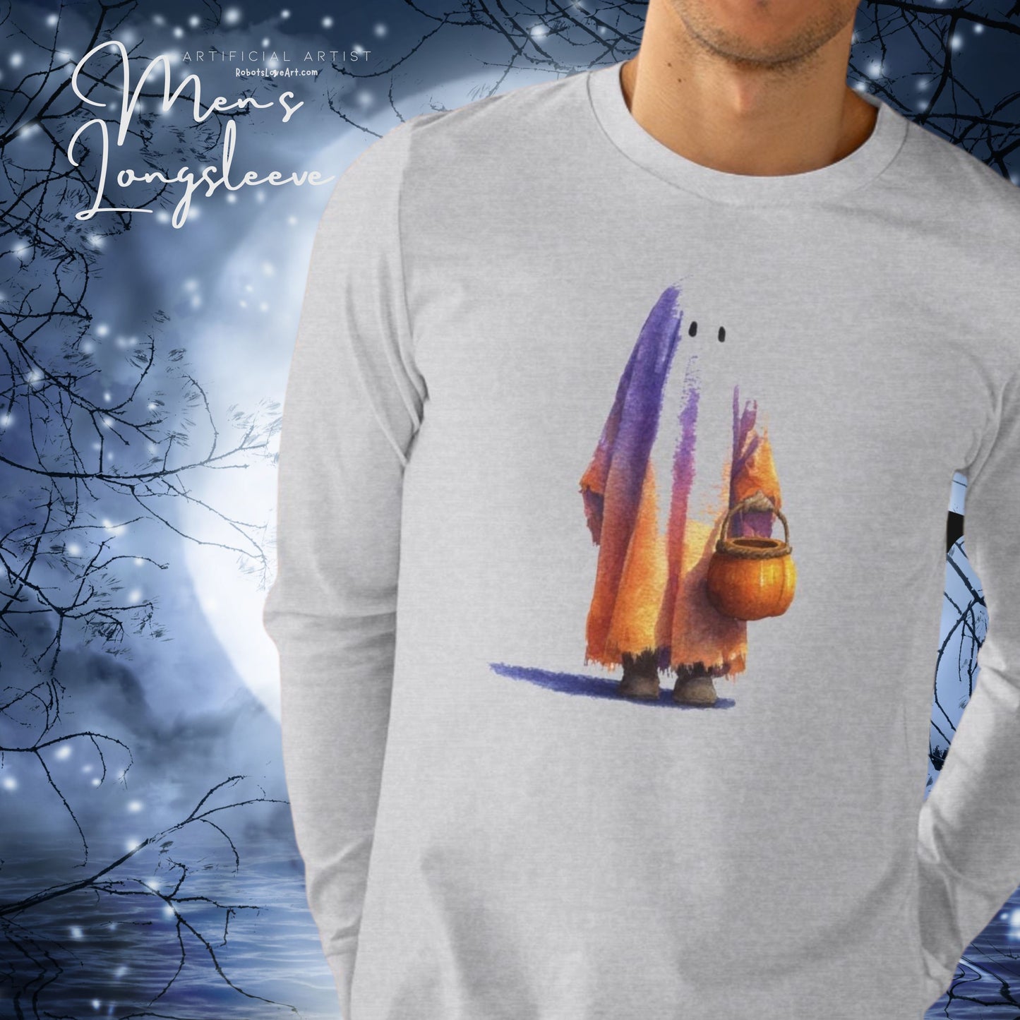 Men's Base Longsleeve Tee - Halloween Ghost Ready to Trick or Treat
