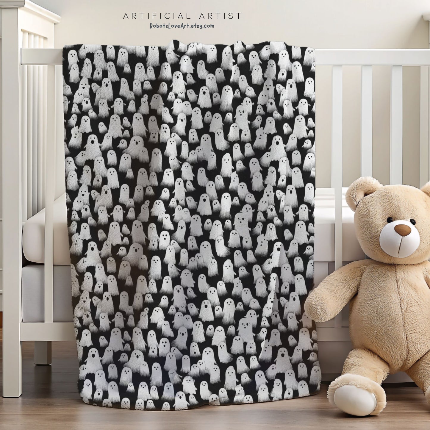 Ghostly Velveteen Plush Blanket for Cozy Nights, Halloween Decor, Gift Idea, Soft Throw Blanket, Living Room Accessory
