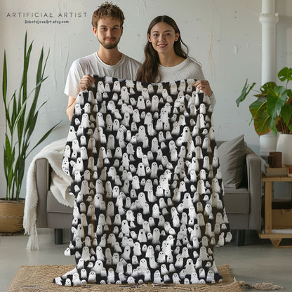 Ghostly Velveteen Plush Blanket for Cozy Nights, Halloween Decor, Gift Idea, Soft Throw Blanket, Living Room Accessory