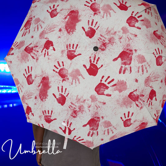 Artistic Red Handprint Umbrella, Rainy Day Essential