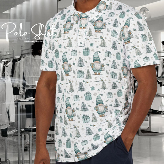 Whimsical Gnome Polo Shirt, Holiday Gift, Casual Wear, Summer Outing, Unique Fashion Statement, Comfortable Everyday Style