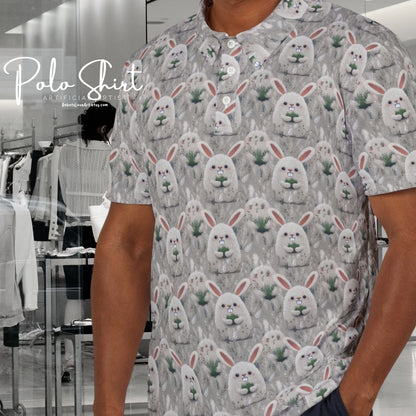 Easter Bunny Patterned Unisex Polo Shirt, Fun Casual Wear, Spring Fashion, Gift for Him/Her, Holiday Outfit, Stylish Polo