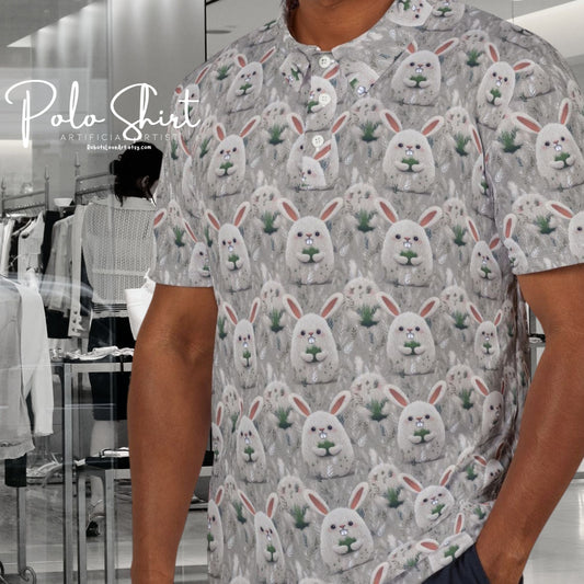 Easter Bunny Patterned Unisex Polo Shirt, Fun Casual Wear, Spring Fashion, Gift for Him/Her, Holiday Outfit, Stylish Polo