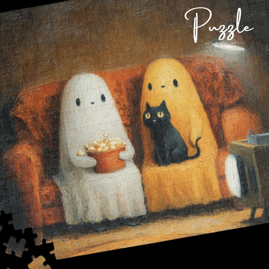 Cozy Ghosts Puzzle for Family Fun, Halloween Decor, Cozy Night In, Unique Gift, Puzzle Night Essentials