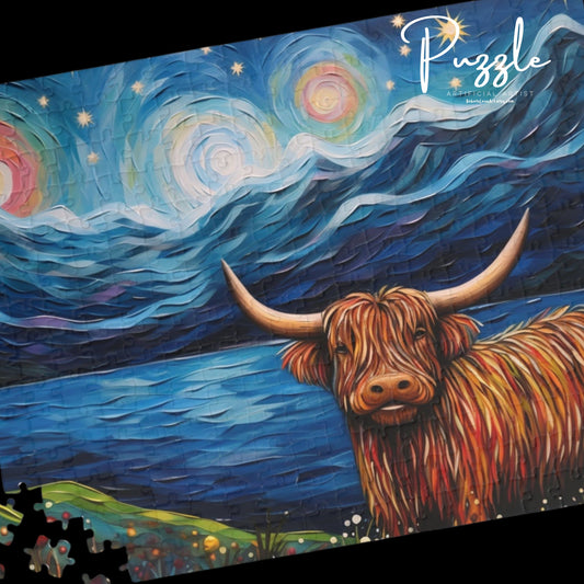 Highland Cow Puzzle, Colorful Animal Jigsaw, 110-1014 Pieces, Cozy Family Activity, Art for Home Decor, Unique Gift Idea