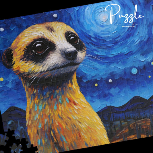 Meerkat Starry Night Puzzle - Fun Family Activity, Gift for Puzzle Lovers, Unique Home Decor, Challenge for All Ages, Ideal for Holidays