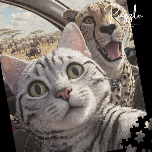Paw-some Adventure Puzzle | Cat & Cheetah Selfie | Family Fun, Cat Lover Gift, Pet-Themed Entertainment