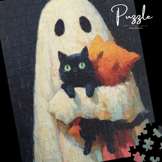 Ghost Cat Puzzle - 1014-Piece Jigsaw Fun, Perfect for Cat Lovers, Halloween Decor, Family Game Night, Unique Gift