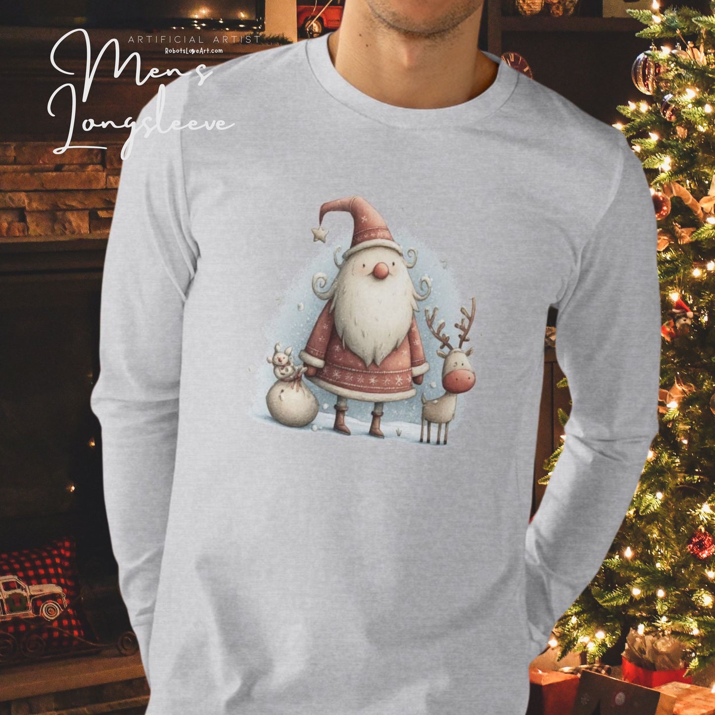 Santa & Reindeer Longsleeve Tee, Christmas Shirt, Holiday Gift, Men's Winter Apparel, Festive Long Sleeve