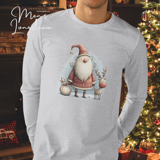 Santa & Reindeer Longsleeve Tee, Christmas Shirt, Holiday Gift, Men's Winter Apparel, Festive Long Sleeve