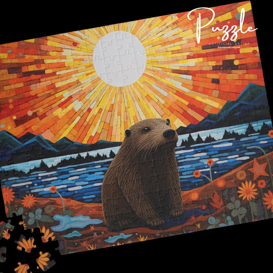 Nature-Inspired Beaver Starry Night Inspired Puzzle, 110/252/520/1014 Piece Jigsaw