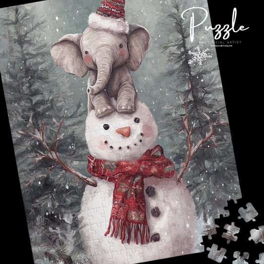 Winter Wonderland Animal Puzzle - Fun Family Activity, Kids Gift, Holiday Decor, Cozy Night In, Snowman & Elephant Design