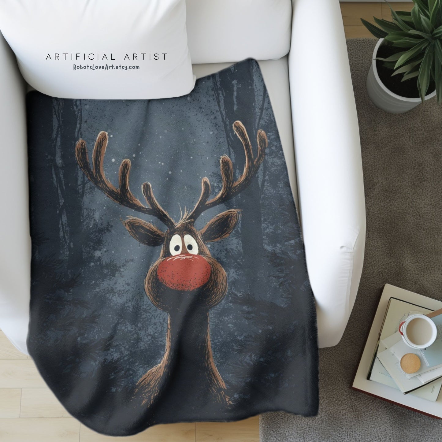 Cozy Holiday Rudolf Plaid Velveteen Plush Blanket, Perfect Gift for Christmas