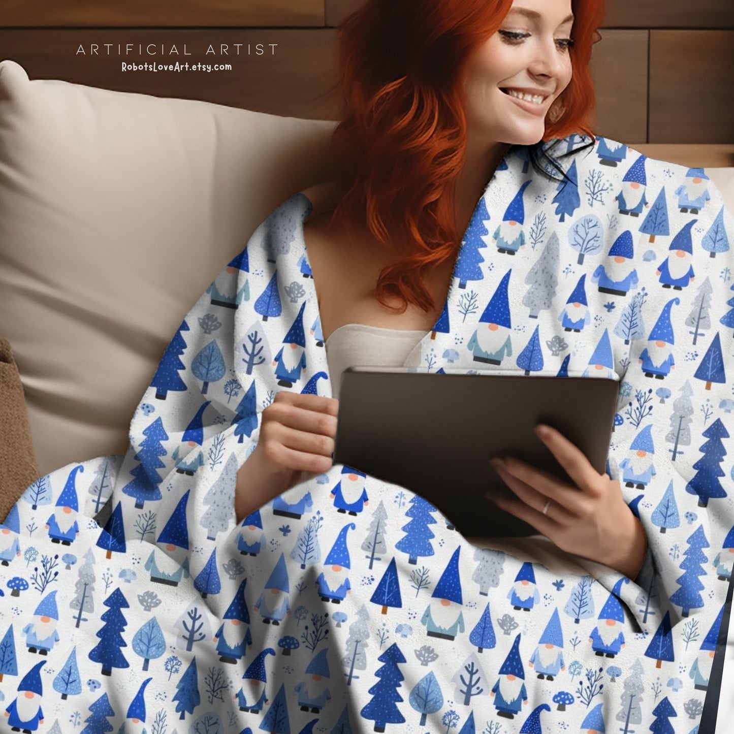 Cozy Winter Gnomes Velveteen Plush Blanket