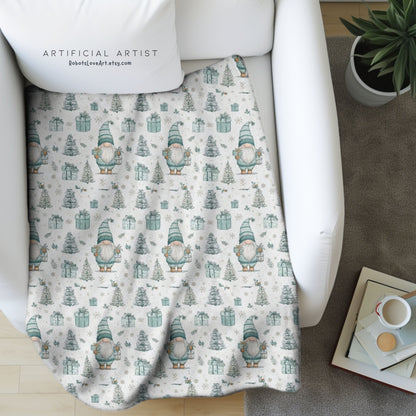 Cozy Velveteen Plush Blanket - Winter Gnomes Design, Perfect for Holiday Decor, Snuggling, Gift for Friends, Home Warmth