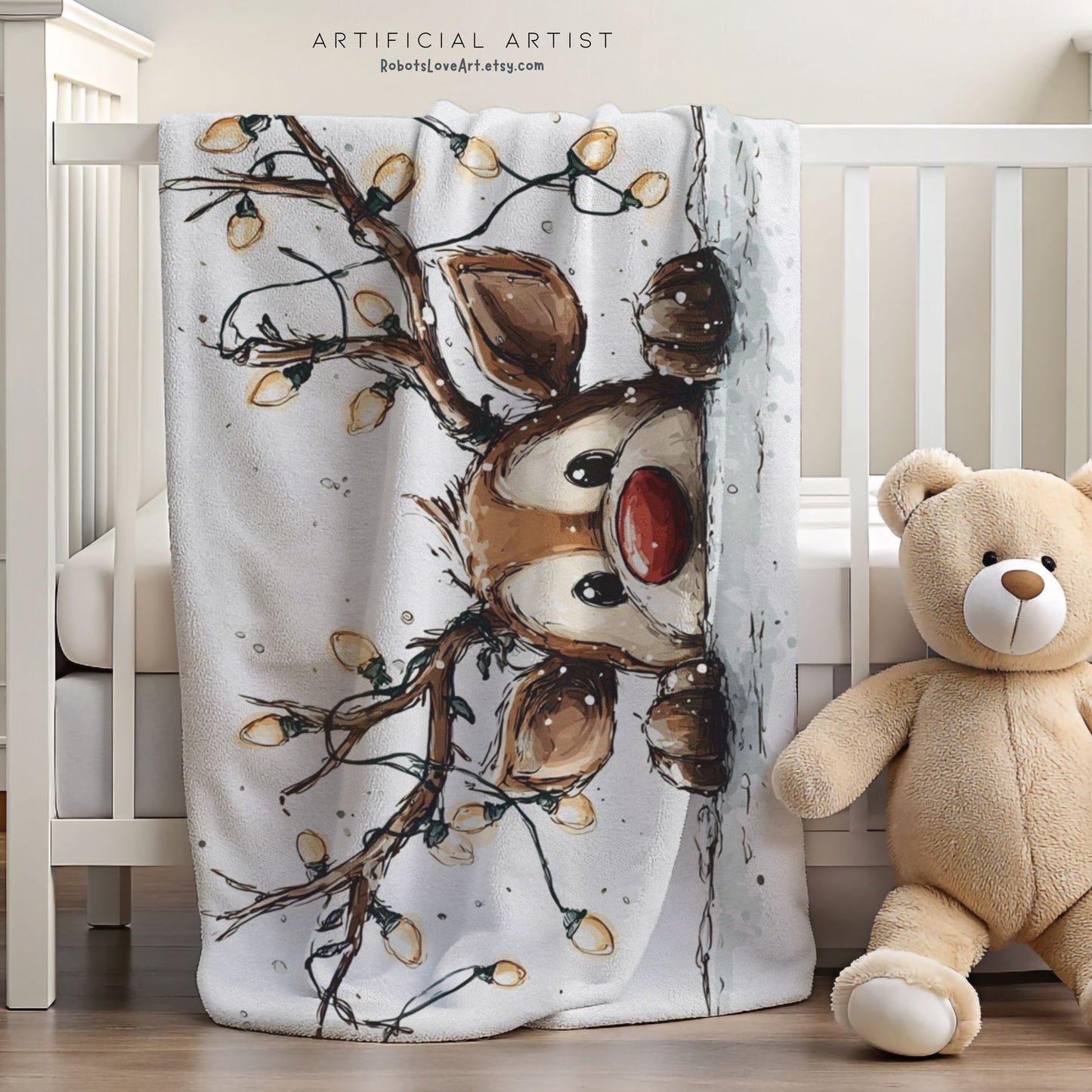 Cozy Holiday Plush Blanket, Super Soft Throw for Christmas, Cute Reindeer Design, Gift for Kids