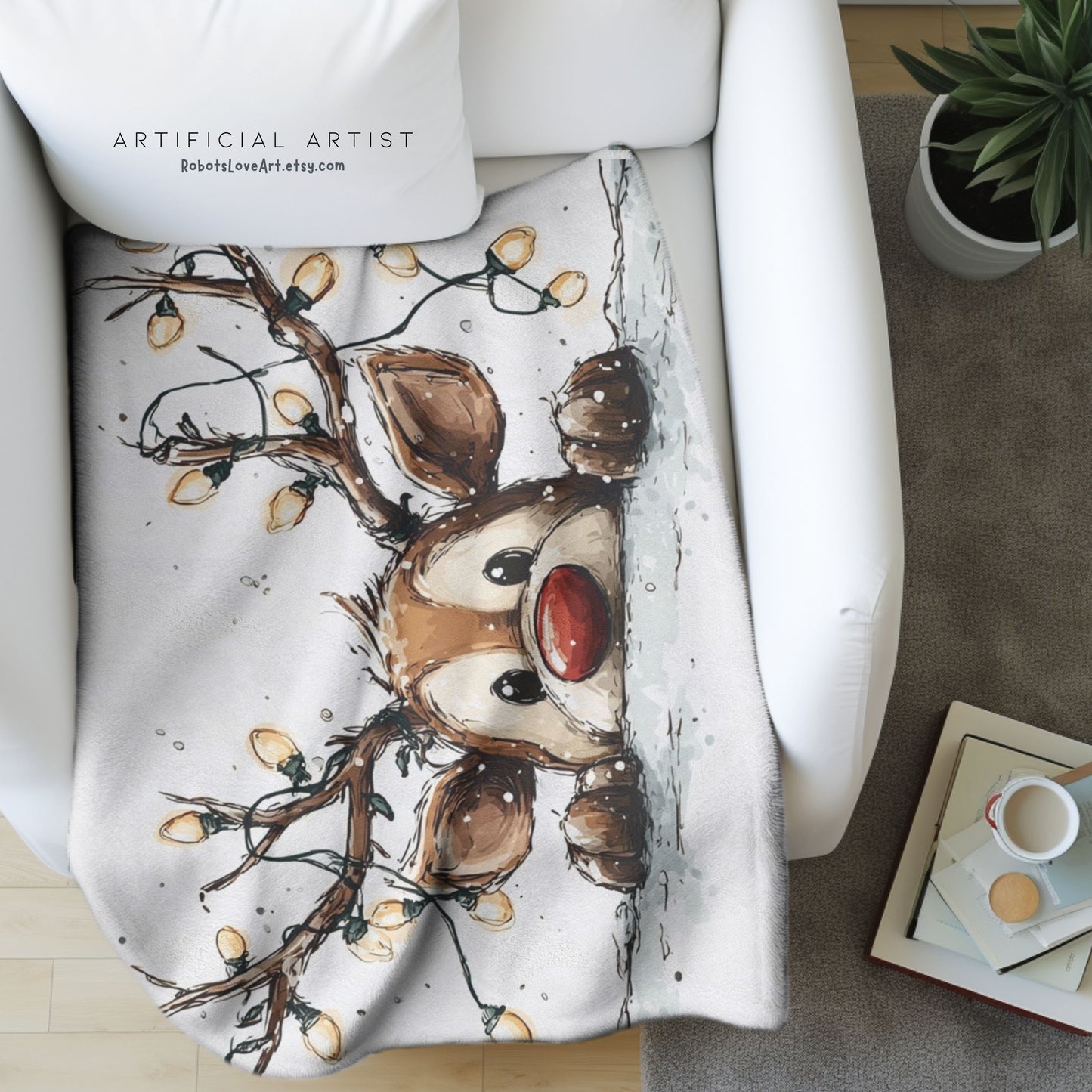 Cozy Holiday Plush Blanket, Super Soft Throw for Christmas, Cute Reindeer Design, Gift for Kids