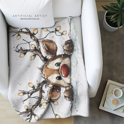 Cozy Holiday Plush Blanket, Super Soft Throw for Christmas, Cute Reindeer Design, Gift for Kids