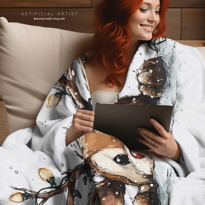 Cozy Holiday Plush Blanket, Super Soft Throw for Christmas, Cute Reindeer Design, Gift for Kids