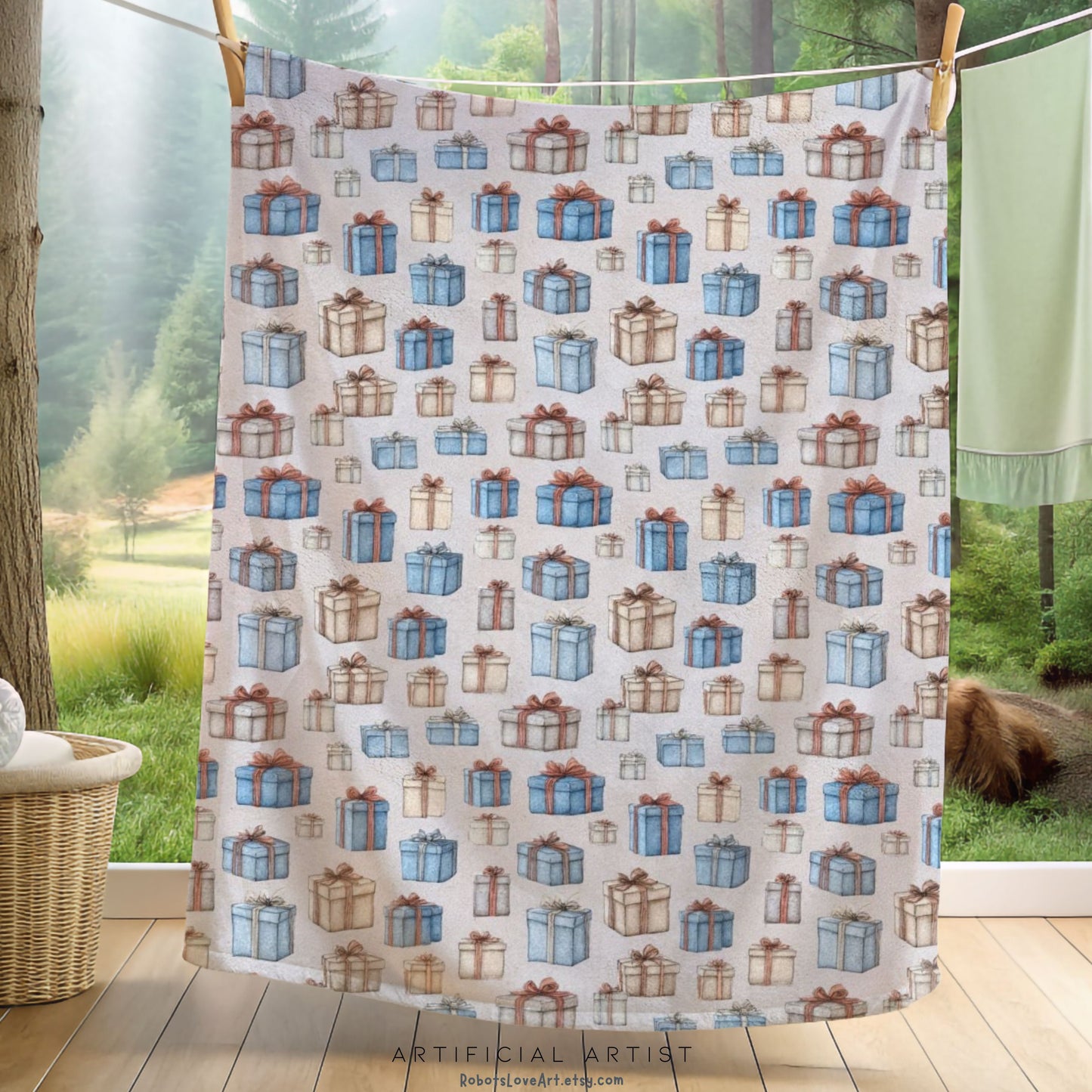 Cozy Gift-Themed Velveteen Plush Blanket, Christmas Blanket, Holiday Home Decor, Gifts for Her